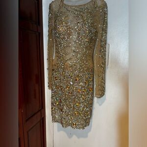 Royal queen rhinestone runway dress beaded bodycon sparkle crystal gems see thru